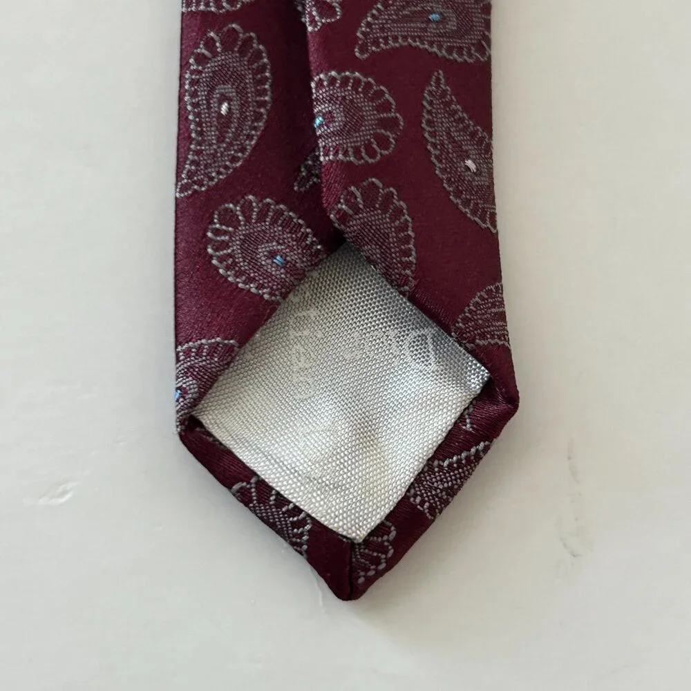 Vintage Christian Dior Mens Burgundy Red Neck Tie Paisley Polyester Woven Italy